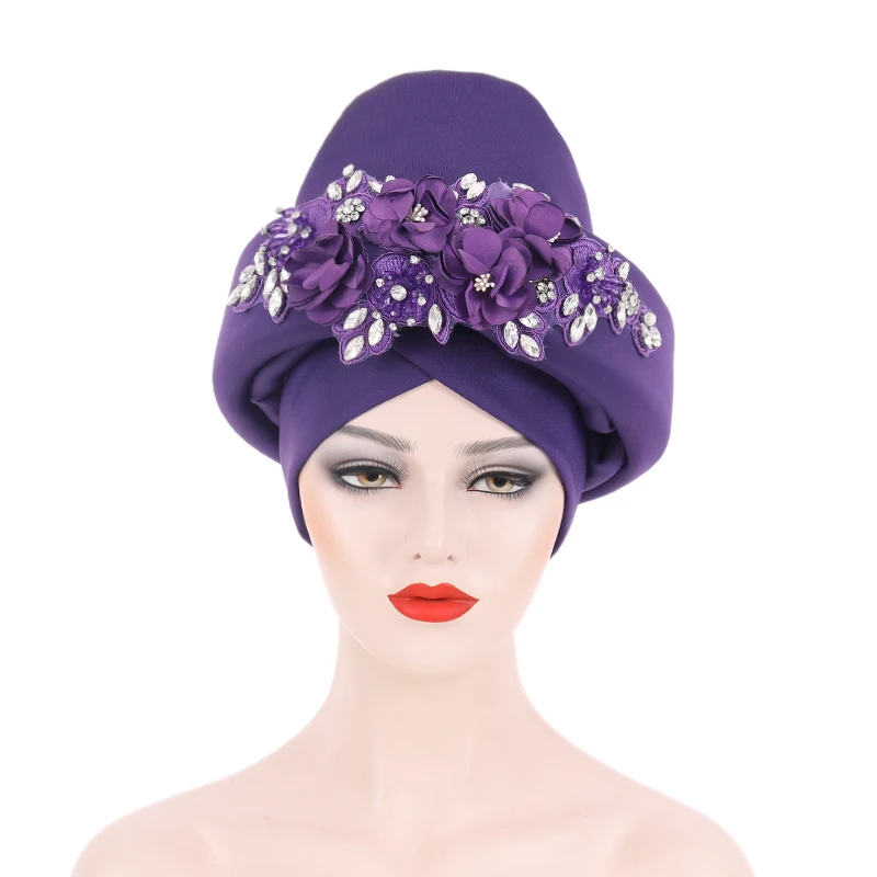Luxury Rhinestone Auto Gele Already Made Headtie Bonnet Nigerian Wedding Head Ties African Women Head Wraps Turbante Mujer