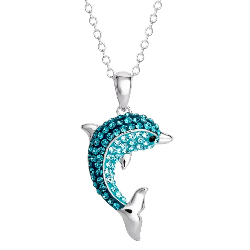 

Sterling Silver Crystal Dolphin Pendant 18" chain