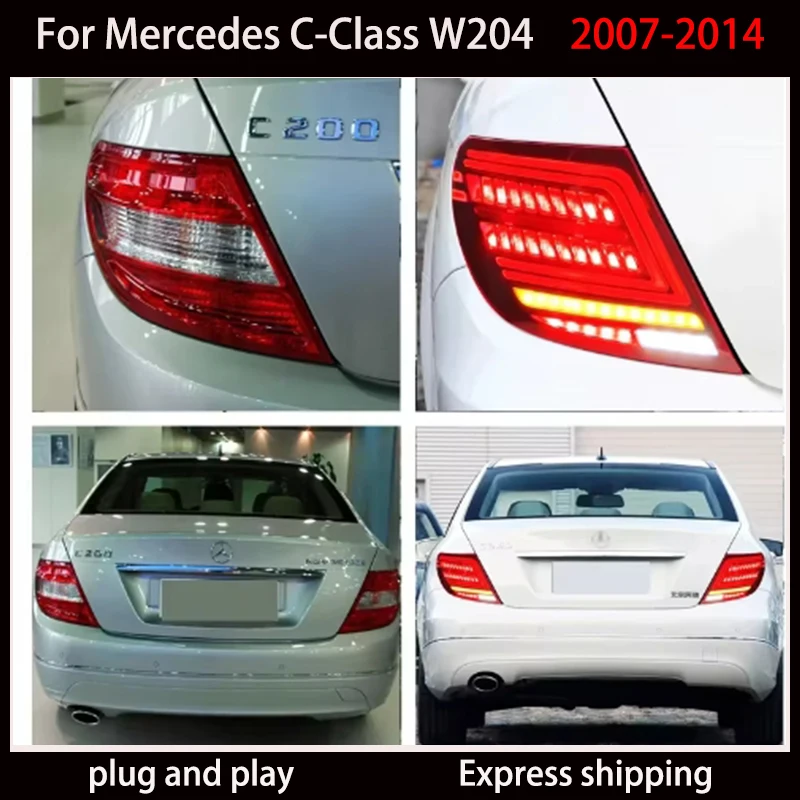 Фото Автомобильные аксессуары для задних фонарей Mercedes W204 2007-2014 Benz C Class Задний фонарь DRL + указатель поворота + тормоз + противотуманные фары + задний фонарь №4