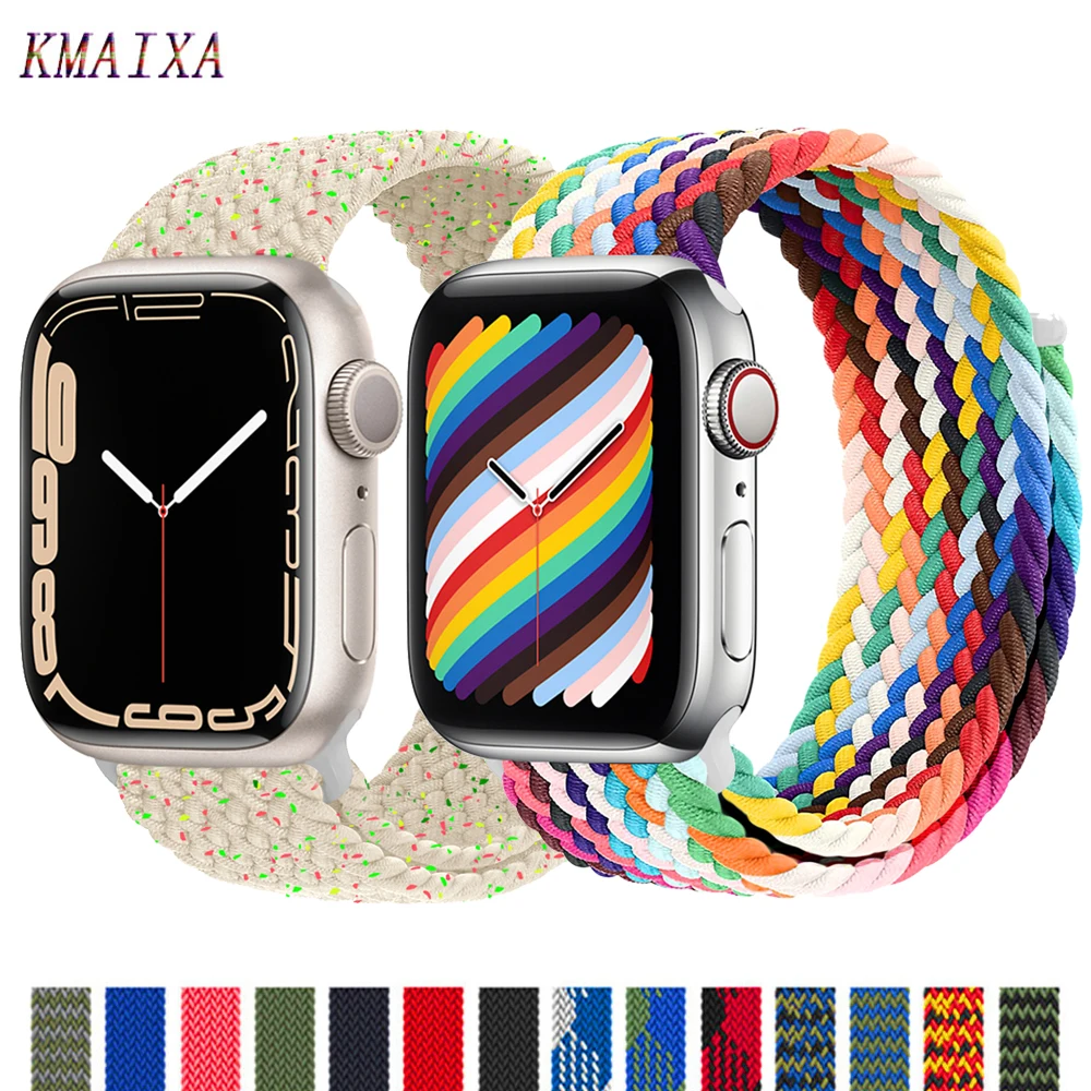 

Плетеный ремешок для Apple watch band 45 мм 41 мм 44 мм 40 мм 42 мм 38 мм, нейлоновый эластичный соло-браслет для iWatch Series 3 4 5 se 6 7