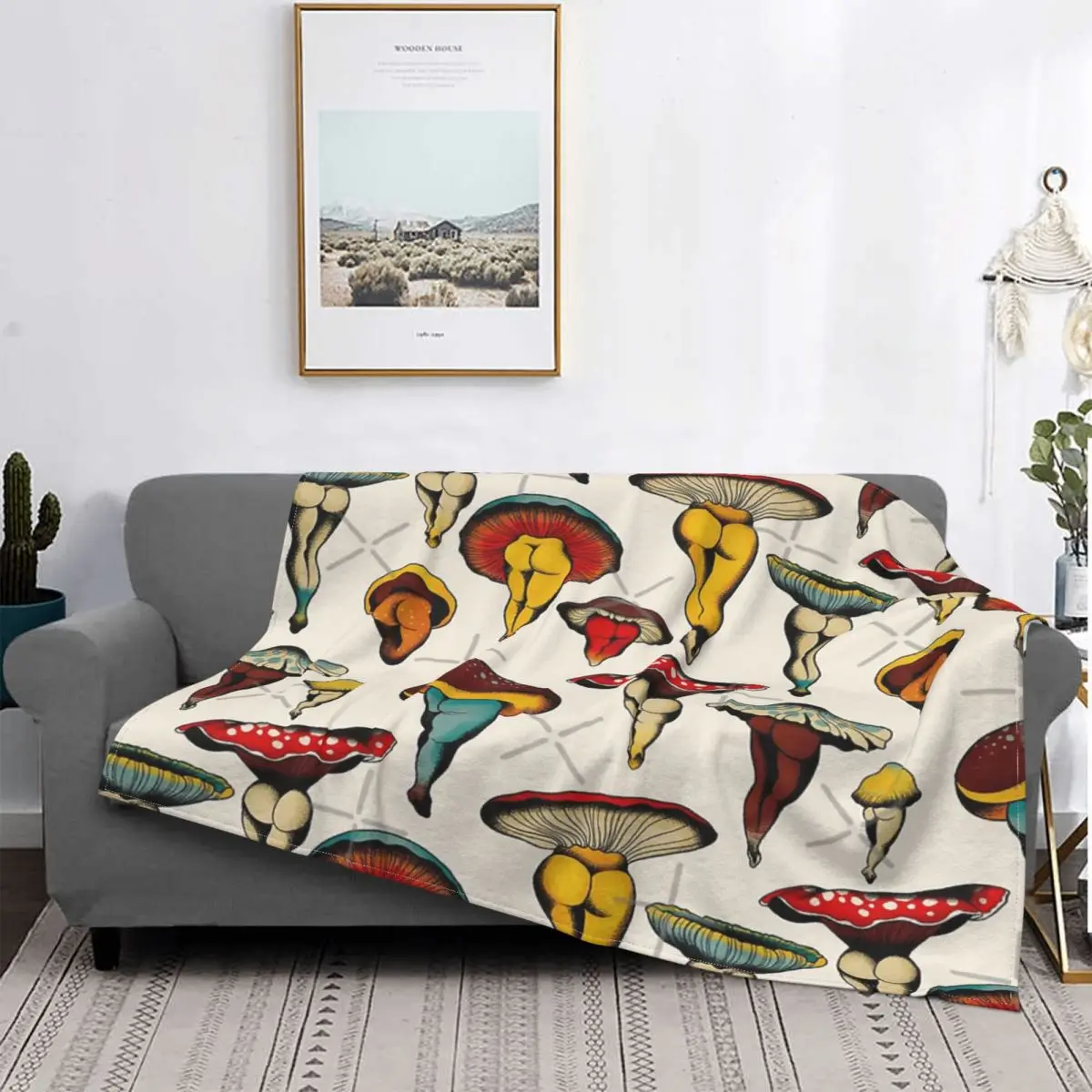 

Manta con estampado de setas para cama, cobertor Sexy a cuadros para sofá, cobertor Kawaii para invierno