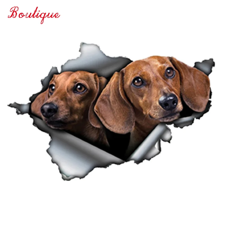 

Jpct car Tan sausage tear metal sticker reflective waterproof car shape pet dog sticker 13cm x 9cm