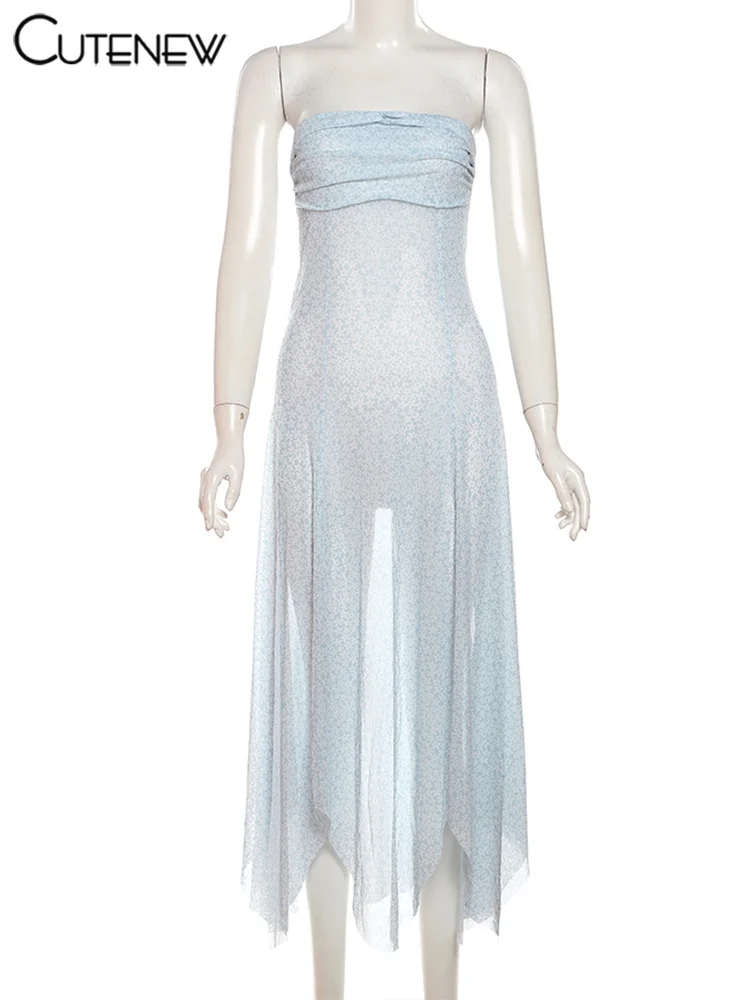 Женское Сетчатое платье-макси без бретелек