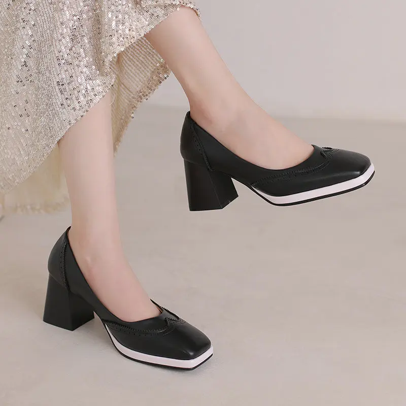 Elegant Women Lolita Pumps Patchwork Slip On Platform Femboy Shoes Chunky Heels Plus Size for Men Crossdresser Sissy