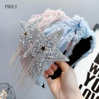 proly new fashion women headband big star lace hairband shining sequins fringed headwear casual geometric hair accessories