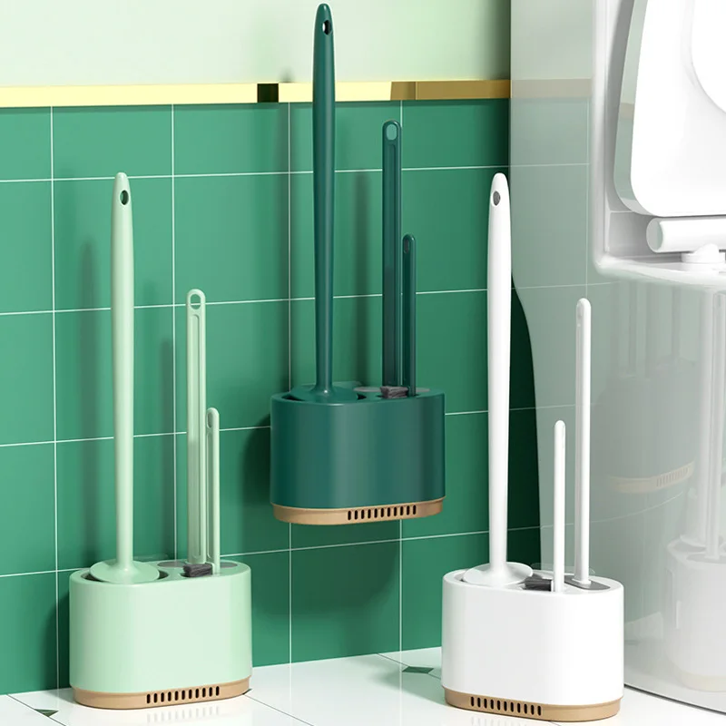 

Three Piece Toilet Brush Silicone Free Wall Mounted Multi-functional Cleaning Tools with Bracket Home Bathroom Accessories Sets