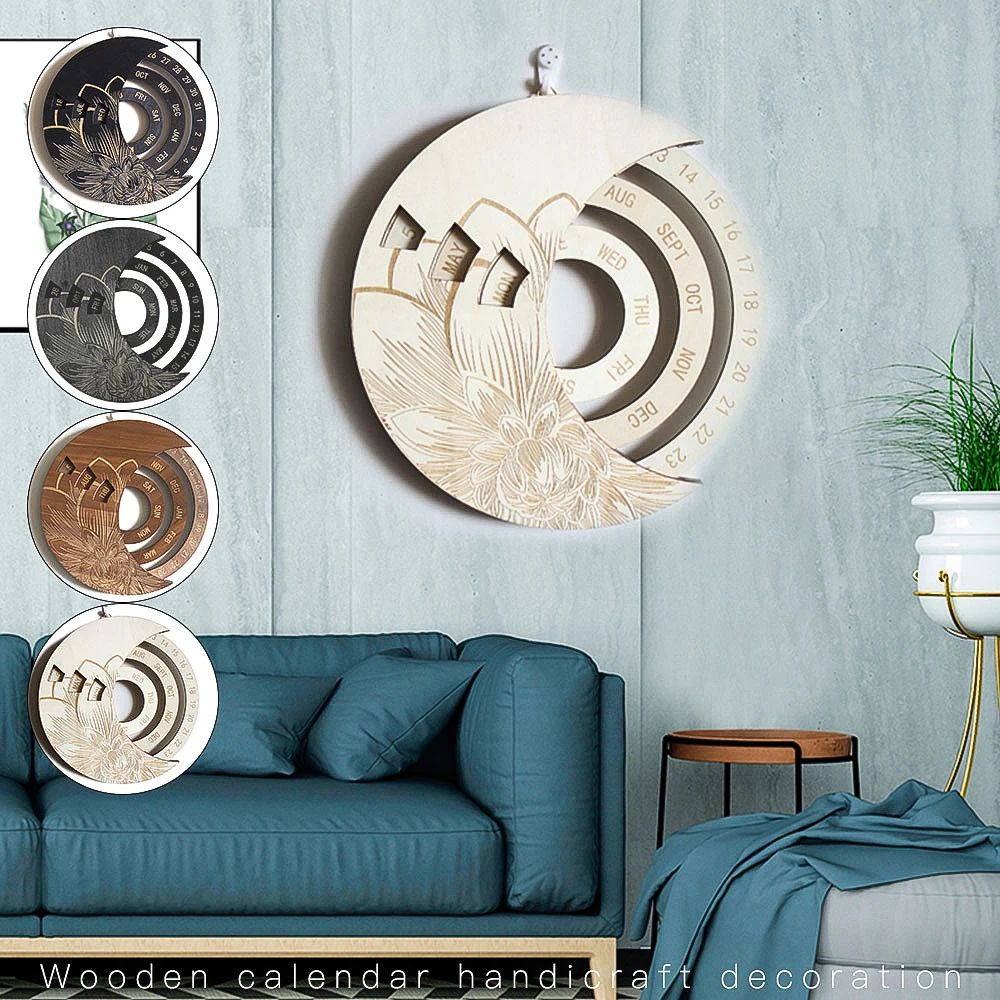 

2022 Retro Calendar Wooden Wall Calendar Custom Round Multifunctional Perpetual Calendar Study Calendar Handicraft Decoration