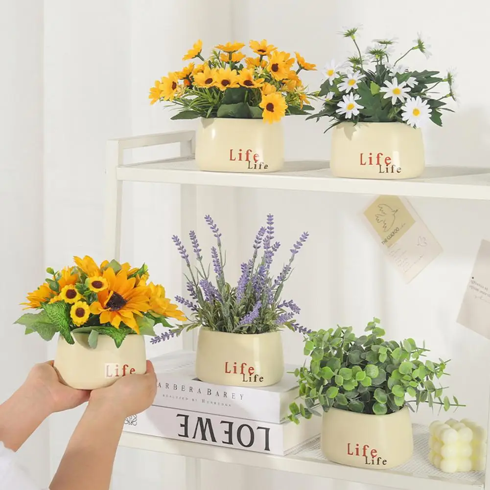 

Simulation Sunflower Bonsai Plastic Silkscreen Fake Bonsai Non-fading Simulated Peony Lavender Fake Plant Decorative