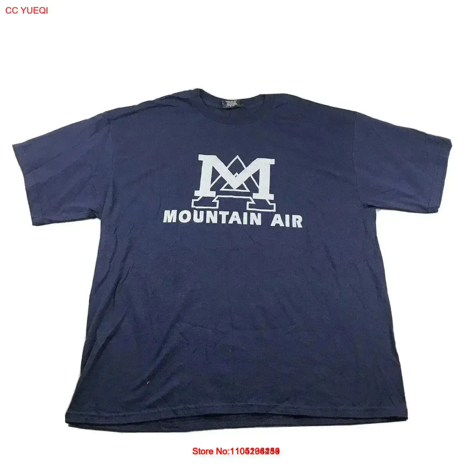 Фото Футболка Mountain Air, мужская XXL, темно-синяя, хлопковая, винтажная, стираная, дизайнерская одежда, модная, натянутая, стильная, с графикой, удобная №1