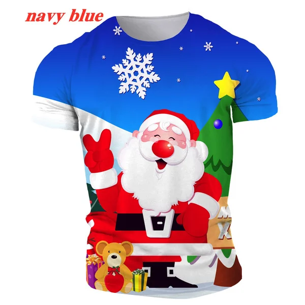 

2022 Men's Fashion Creative 3D Christmas Print T shirt Santa Claus Casual Short-sleeved Top T-shirt
