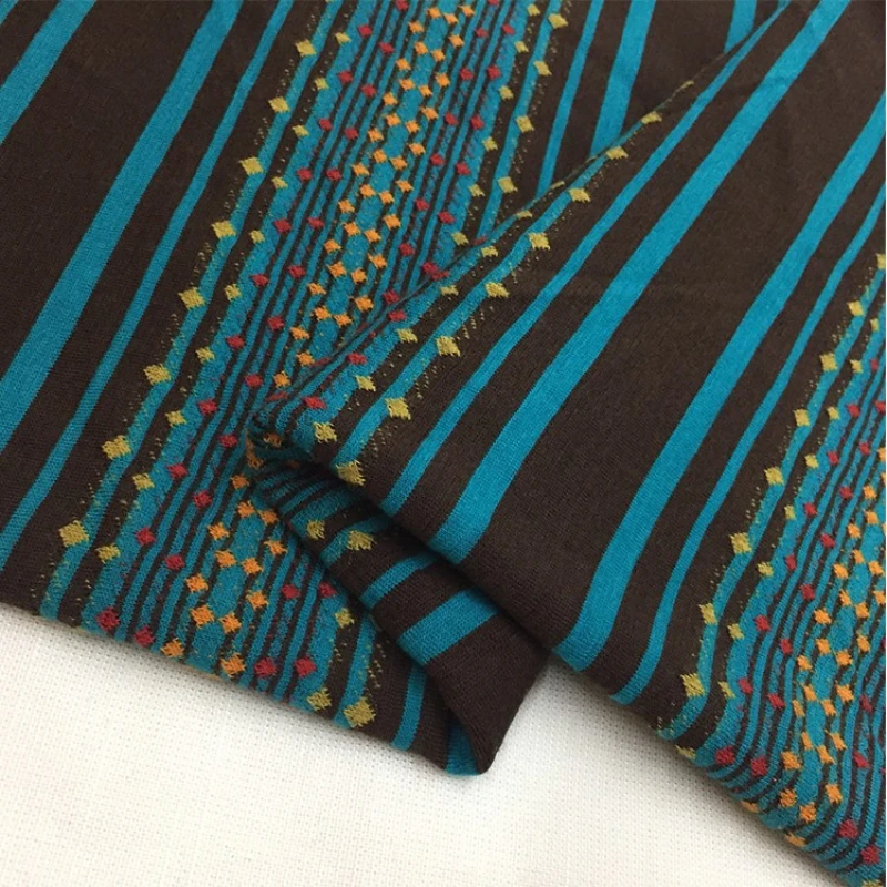 

Worsted Stretch Knit Wool Cashmere Fabric Soft French Jacquard Striped Thin Sweater for Dress Sewing Sold by the Yard Material