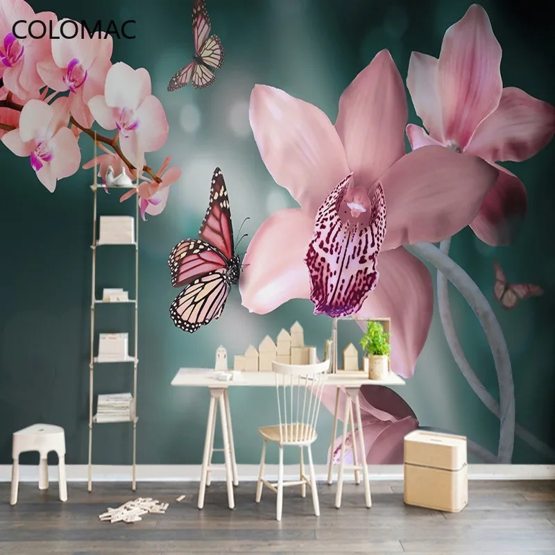 

Colomac Custom Photos Modern Beautiful Butterfly Orchid Wallpaper Decoration Bedroom Hotel Restaurant Mural Dropshipping