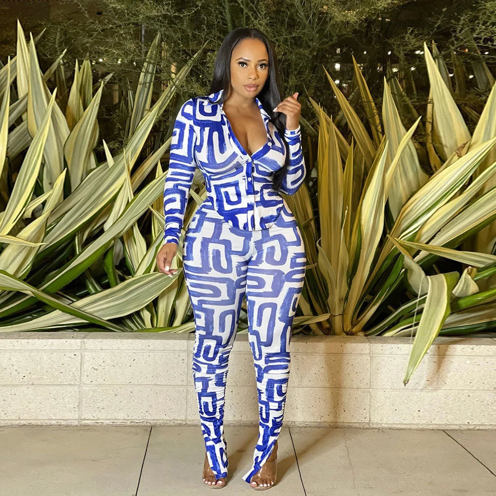 

SUJYing 2022 Summer New Women's Fashion Sexy Printed Two Piece Nightclub Suit
