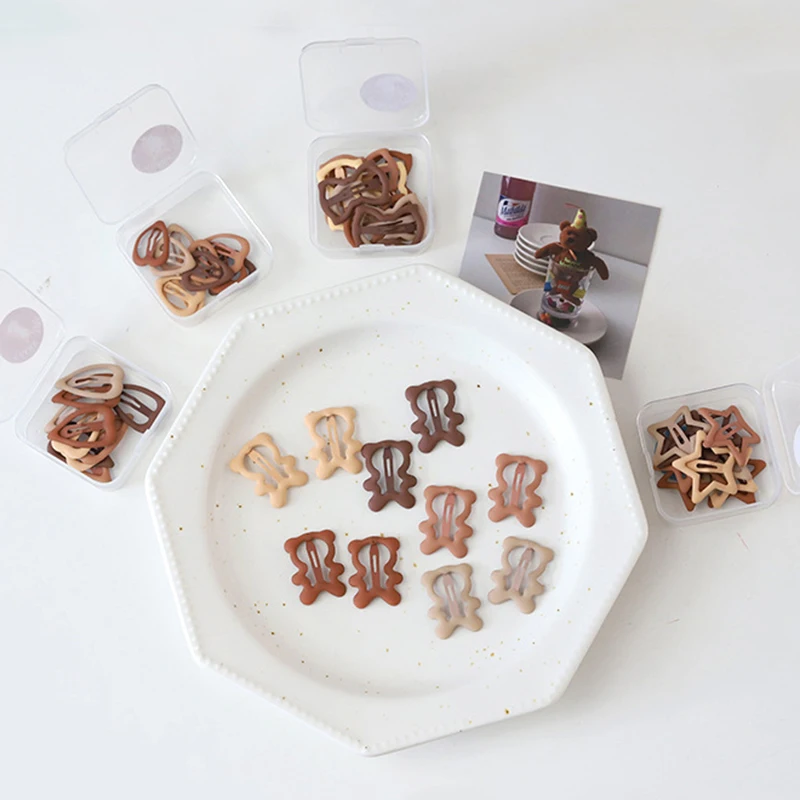 

10pcs/box Frosted Simplicity Hairpins for Girls Oval Triangle Square Hair Clips for Kids Snap Hair Clips Hairpins Click Clack