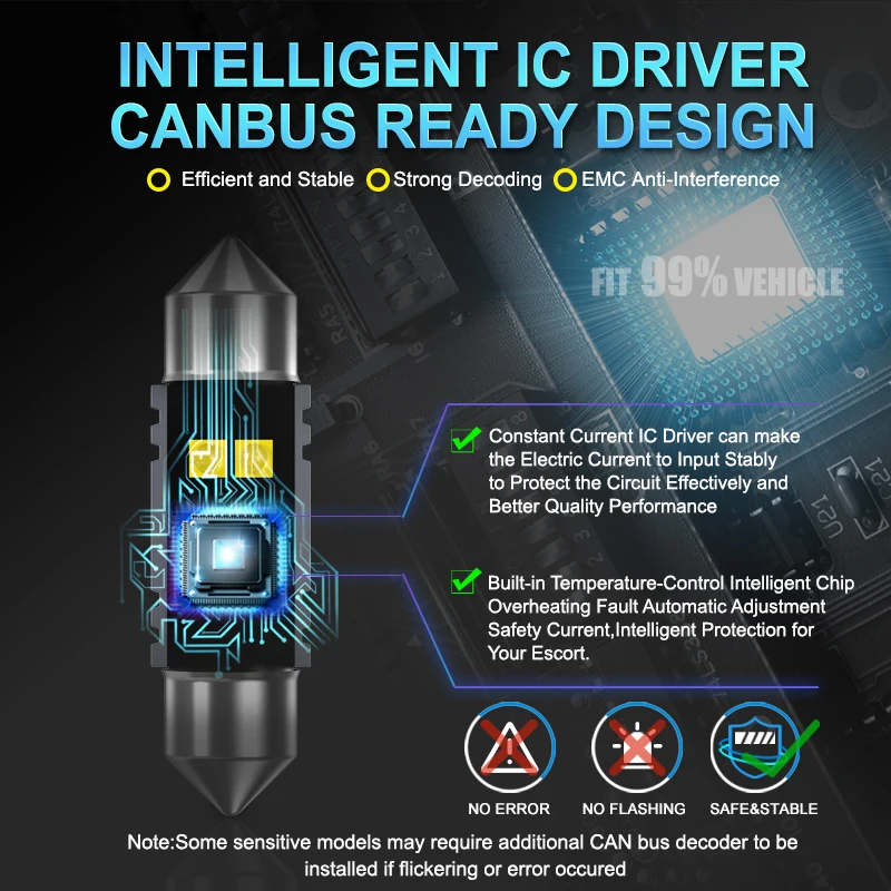 2x гирлянда C5W C10W XBD чип-лампа Canbus 31 мм/36 мм/39 мм/41 мм автомобильная светодиодная