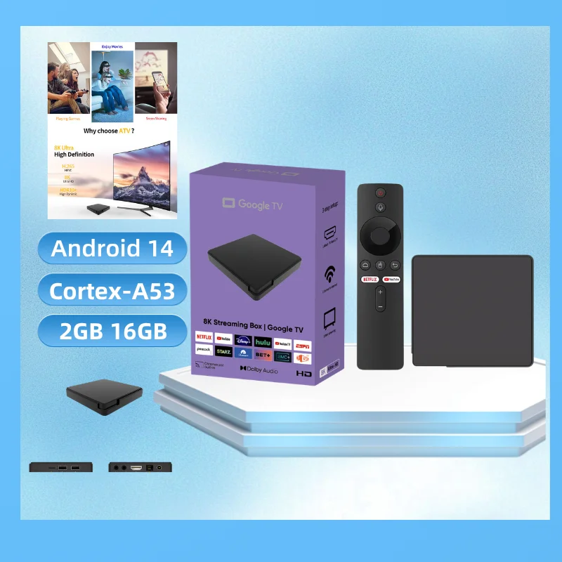 Фото ТВ-приставка Android Smart Set Top Box с поддержкой Wi-Fi 2.4G/5G, голосовым управлением и функцией стриминга, медиаплеер для дома, Android TV Box