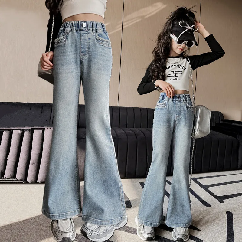 Spodnie dla dziewczynki Dżinsy dziewczynek Rozkloszowane spodnie Jesień 2024 Nowy Casual Slim Stretch Flared Fashion Comfort Pant Children
