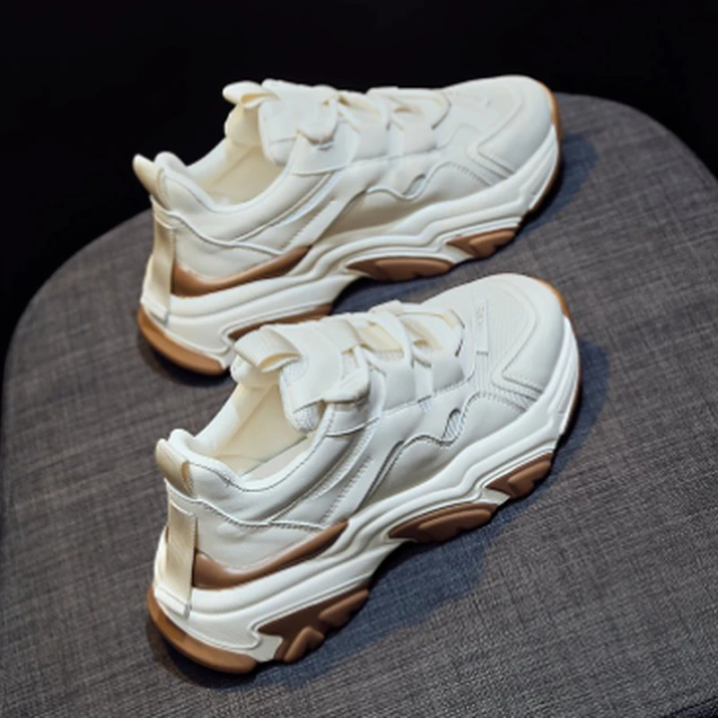 

2022 New Spring Sneakers Women Thick Bottom Daddy Shoe Thick Bottom Round Toe Breathing Leisure Female Vulcanize Shoes
