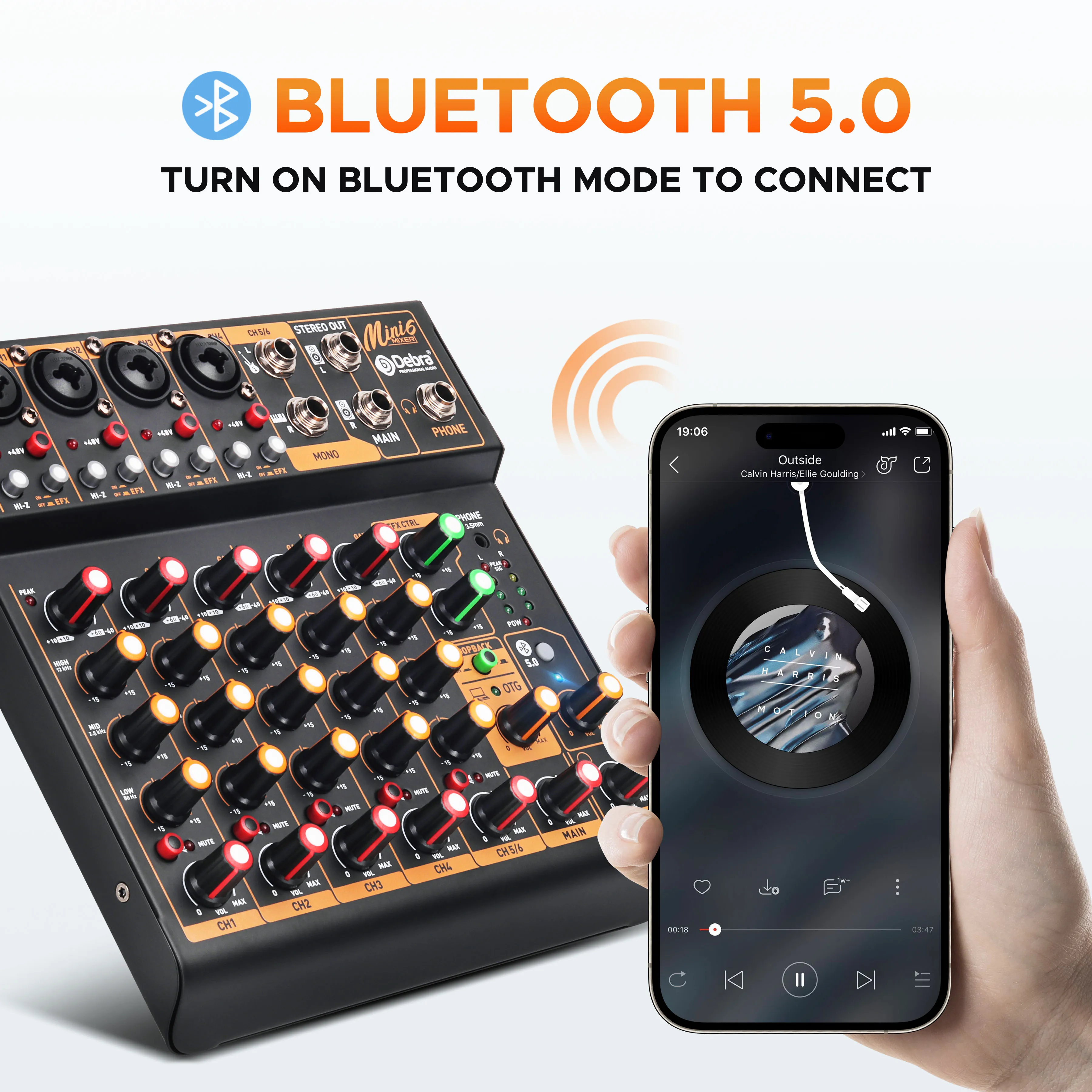Debra Mini6 6-канальный металлический микшер с аудиоинтерфейсом и задержкой Bluetooth OTG