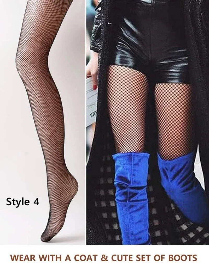 4 пары женских колготок в сеточку с рисунком черные сетчатые чулки колготки