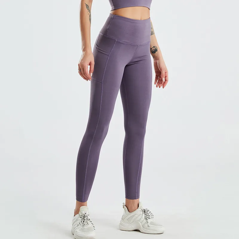 Women Workout Leggings Naked Feeling Cargo  High Waisted Athletic Yoga Pants Elastic Slim Sexy Girl Trousers Hips Lifting