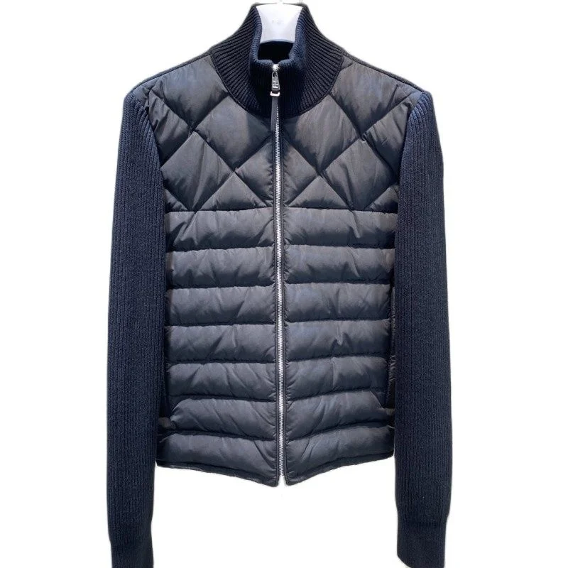 

Men's stand-up collar knitted splicing down for autumn and winter Y2K Casual jacket loose cardigan Solid color Warm coat