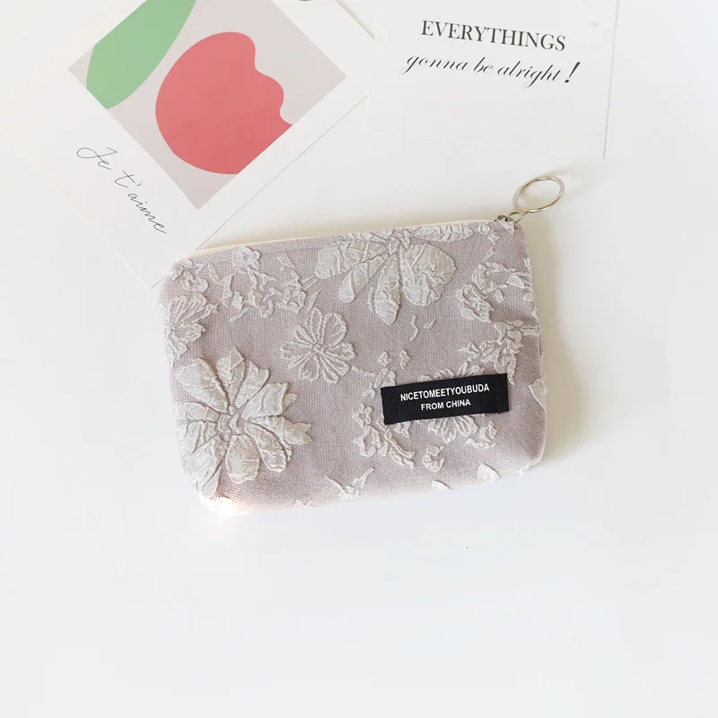 Women Cute Coin Purse Jacquard Fabric Mini Pouch Portable Change Purse Korean Style Floral Coin Bags Credit Card Keys Wallets