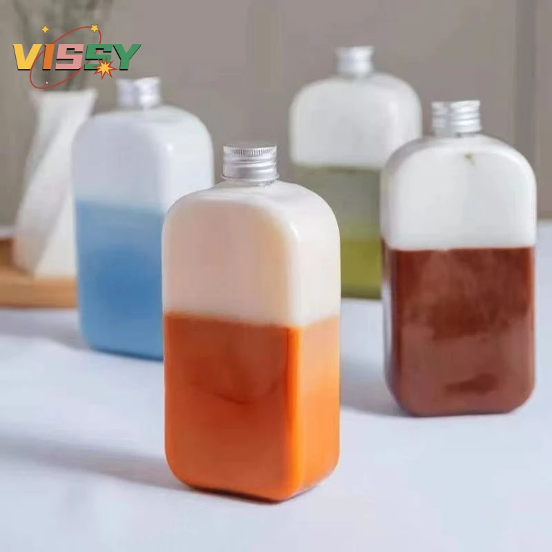 

400ML Clear Disposable Containers with Silver Caps Lids for Water Orange Apple Lemon Juice PET Plastic Bottles Catering Takeout