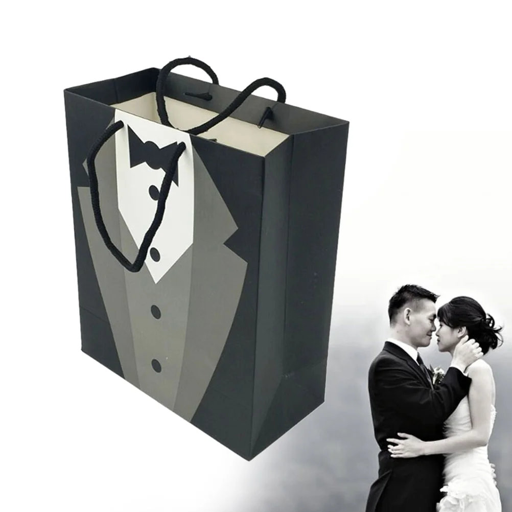 

5 Pcs The Tote Bag Shopping Wrapping Paper Creative Bridegroom Black Tuxedo Bags Gift