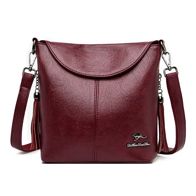 

Ladies Shoulder Messenger Bag Soft PU Leather Crossbody Bags for Women 2022 New Handbag Tassel Bucket Bag Sac a Mai