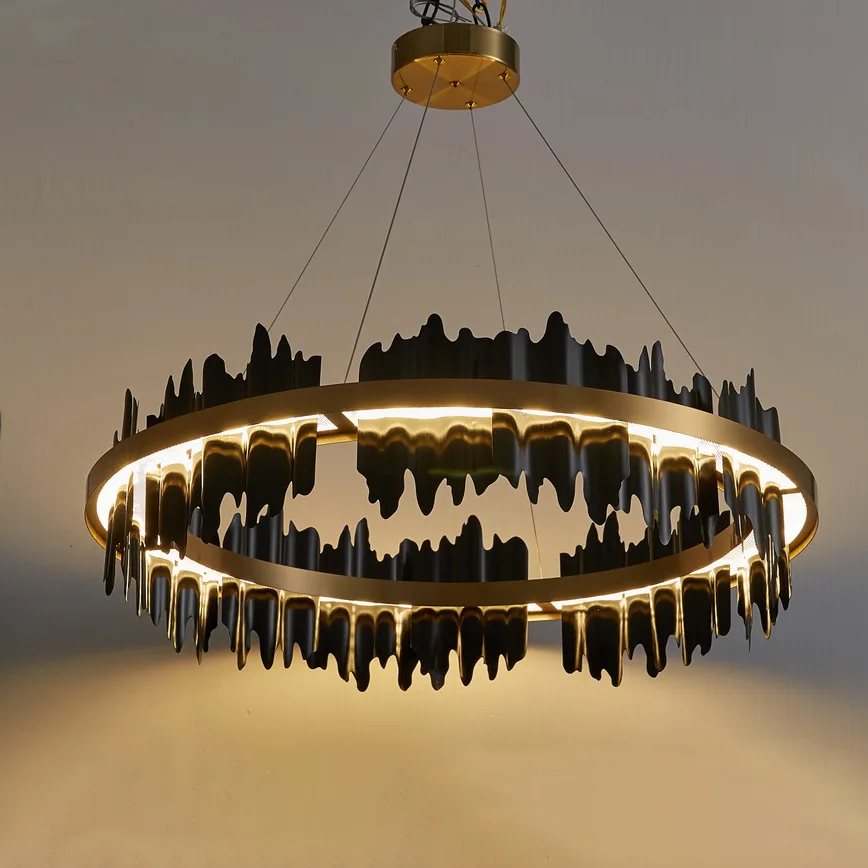 

Modern LED Black Gold Ceiling Chandeliers All Copper Living Dining Room Pendent Lights Home Decor Hanging Lamp Luster Fixtures