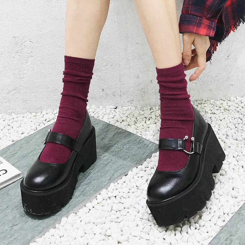 Women Platform Lolita Mary Jane Shoes Chunky High Heels Round Toe Cosplay Pumps Girls Black Gothic Student Shoes Plus Size 42
