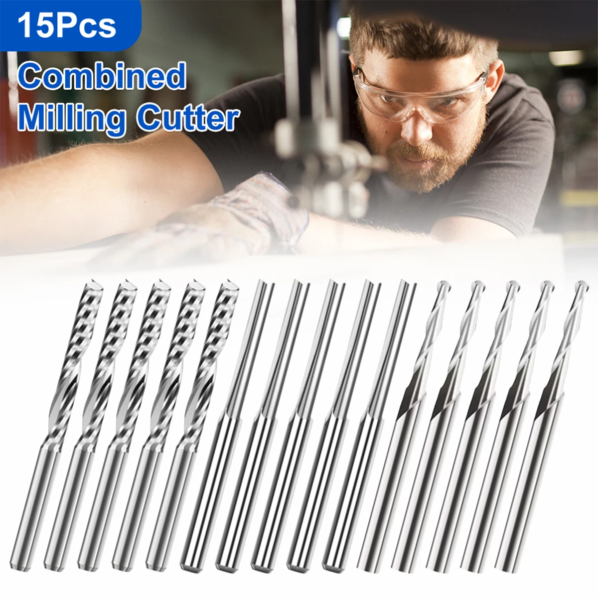 

15Pcs End Mill Engraving Router Bit Set 2.0/3.175mm Shank Flute Ball Nose End Mill Flute Straight End Mill Single Flute End Mill