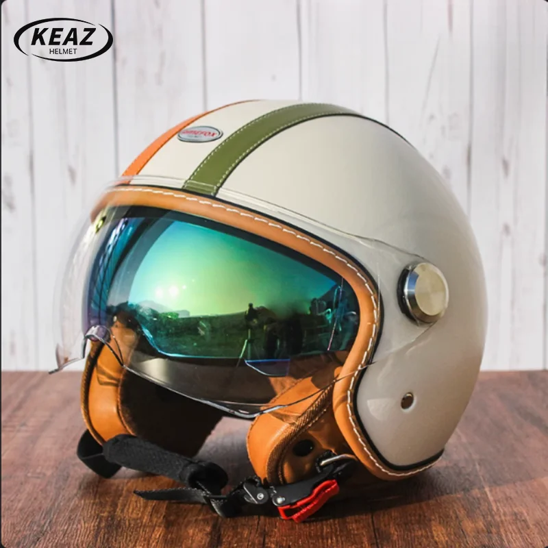 Винтажный шлем 3/4 для мотоцикла мужской сертифицированный DOT зимний женский