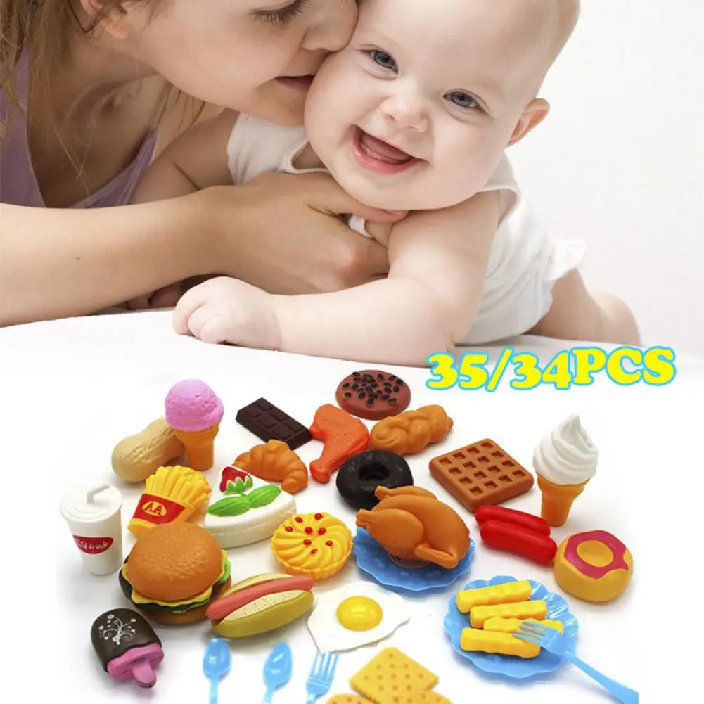 

Plastic Fast Food Playset Mini Hamburg French Fries Hot Dog Ice Cream Cola Food Toy for Children Pretend Play Gift for Kids