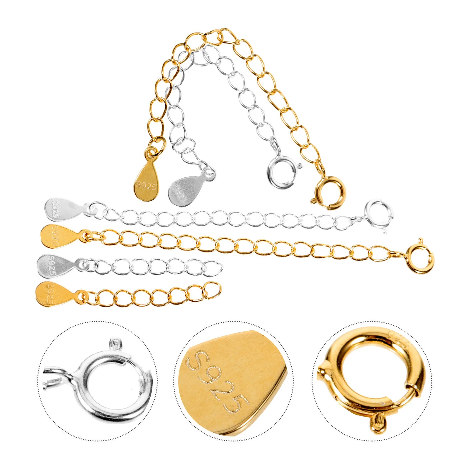 6 Pcs Chain Extensions Necklaces Sterling Silver Bracelet Supplies Extenders Portable Chains