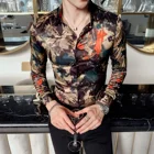 Мужская рубашка с принтом листьев, повседневная приталенная рубашка с цветочным принтом, вечерние рубашки с длинным рукавом и цифровым принтом, модель 4xl на осень, 2019