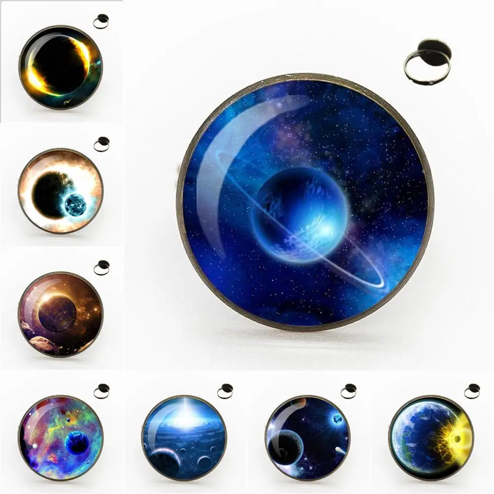Junior Galaxy Harajuku Style Jewelry With Glass Cabochon Bronze/Silver/Golden Rings For Women Girls Ladies Statement Best Gift