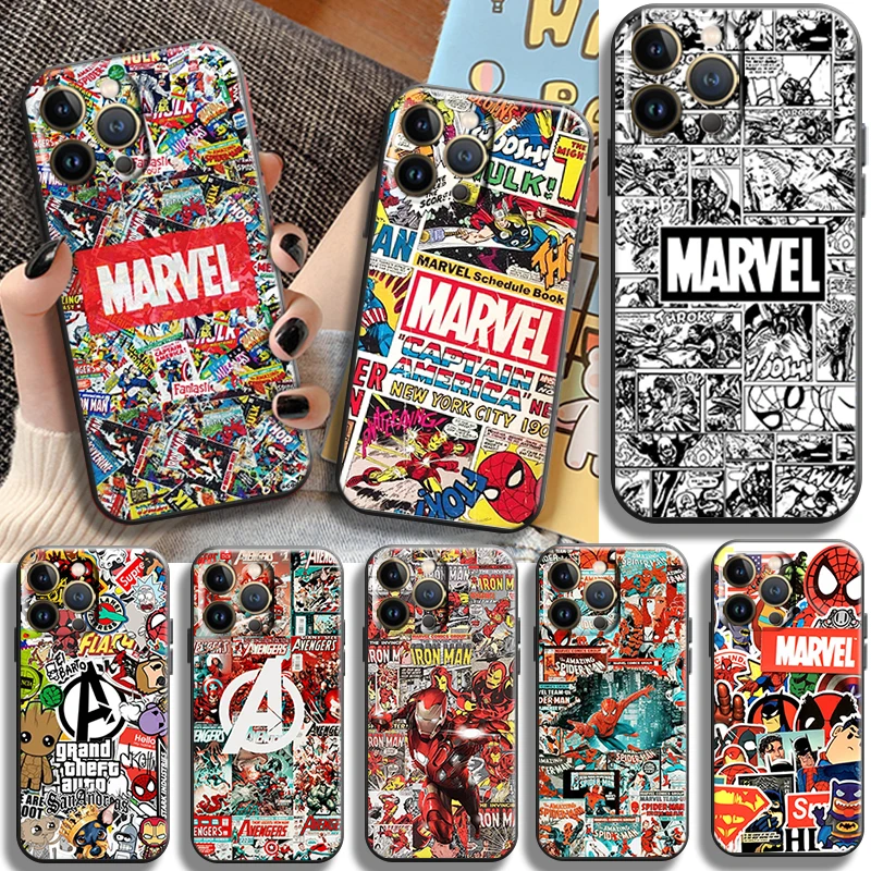 

Phone Case For Apple iPhone 13 12 11 Pro Mini X XR XS Max 8 7 6 6s Plus 5 5s SE 2020 Silicon Back Cover funda Marvel Comics Logo