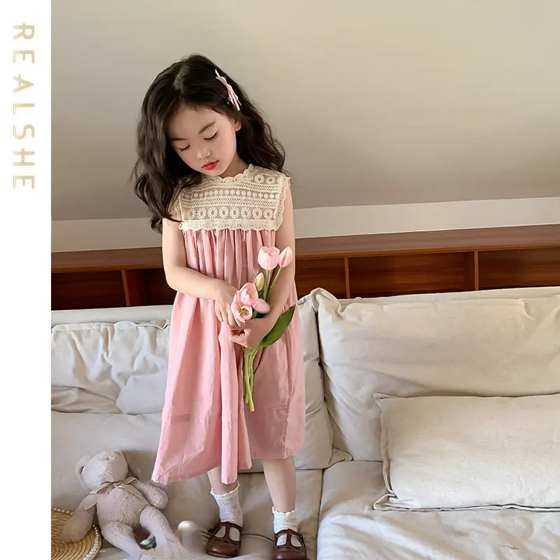 

2023 Summer Baby Girl Dress Llittle Girls Sleeveless Floral Lace Dresses for Kids Sweet Toddler Dress Girls Clothes