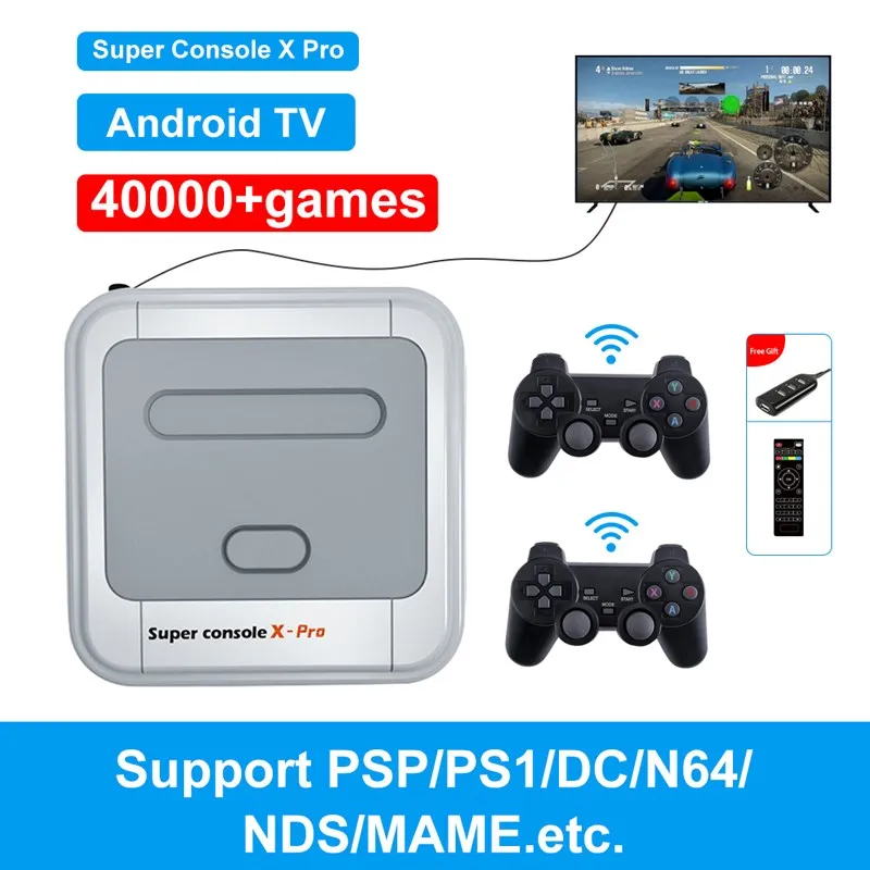 

Ретро Wi-Fi супер консоль X Pro 4K HD ТВ видео игровые консоли для PS1/PSP/N64/с 40000 + игр с беспроводными контроллерами