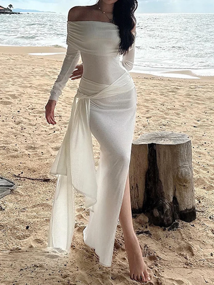 

Платье TARUXY женское длинное с разрезом сбоку, пикантное облегающее модное пляжное вечернее, с вырезами и высокой талией, праздничное