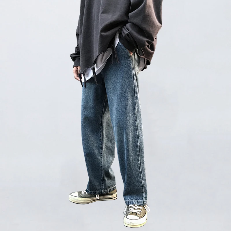 

Джинсы мужские всесезонные, свободные прямые брюки с широкими штанинами, модная уличная одежда в стиле хип-хоп, простой дизайн