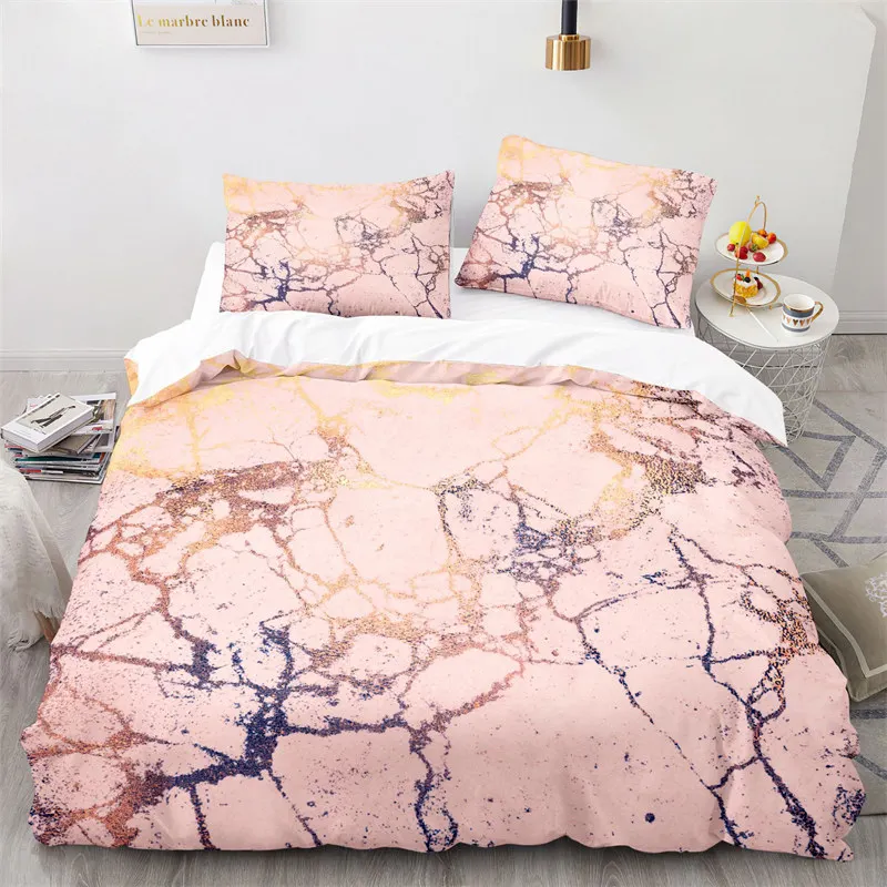 

Blue Marble Print Duvet Cover Abstract Geometric Bedding Set King Microfiber Quilt Cover With Pillowcases For Girls Kids Teens