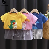 two piece kids clothing sets summer 2022 boys girls short sleeve o neck cartoon print tops t shirt with shorts baby clothing set