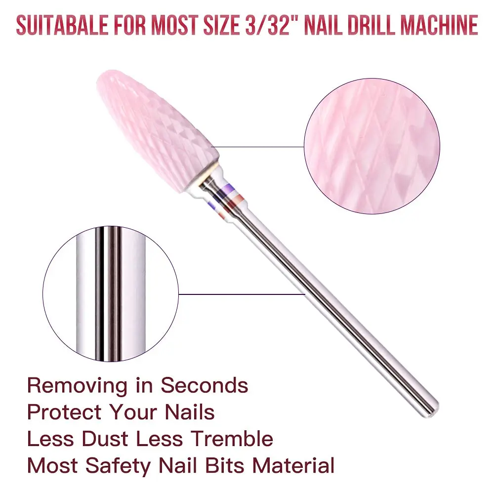 

Ceramic Manicure Drill Bits for E-file Acrylic Nail Gel Professional Pink Milling Cutter Cuticle Remover Medium