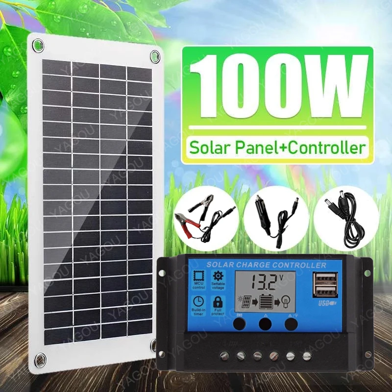 

100W Solar Panel Kit 12V Solar Panel Battery Charger Controller Dual USB Solar Plate 30A Solar Cell Controller For Caravan Boat