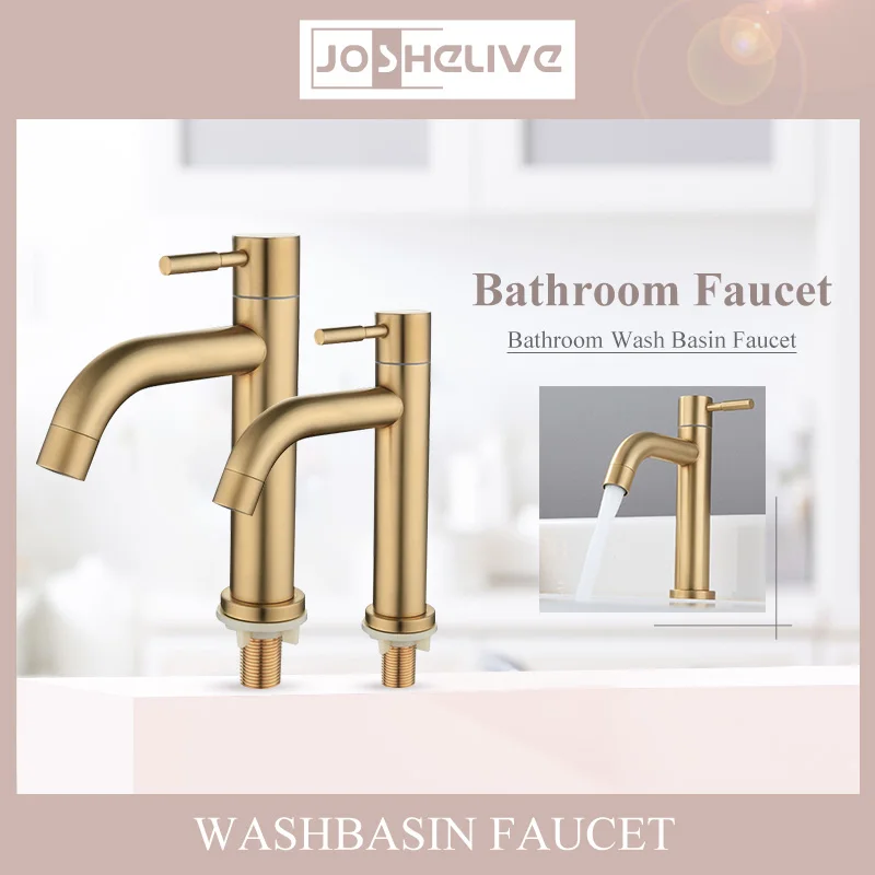 

304 Faucet Home Brushed Gold Stainless Steel Basin Faucet Bathroom Cold Water Faucet Deck Mounted Bathroom Vessel Sink