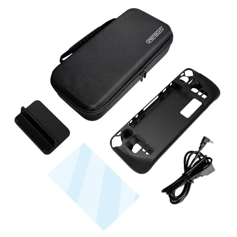 

Game Console Storage Set Carrying Case Travel Storage Bag With Card Slots Silicone Cover Host Bracket Tempered Film Data Cable