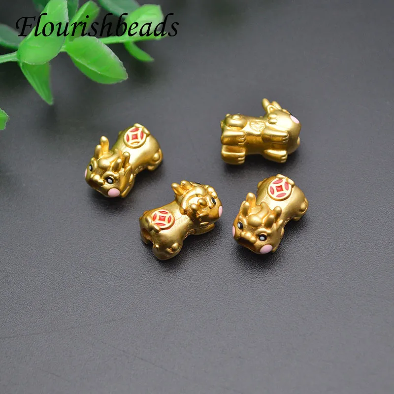 

New Arrival 10x15mm Mini Lucky Money Pixiu Beads Metal Brass Enamel Loose Beads for Bracelet Decoration Beads Supplier 30pcs/lot